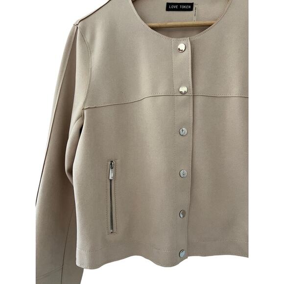 Love Token Suede Blazer Jacket, Faux Suede Button Up Coat size L, Good Condition - Picture 3 of 4